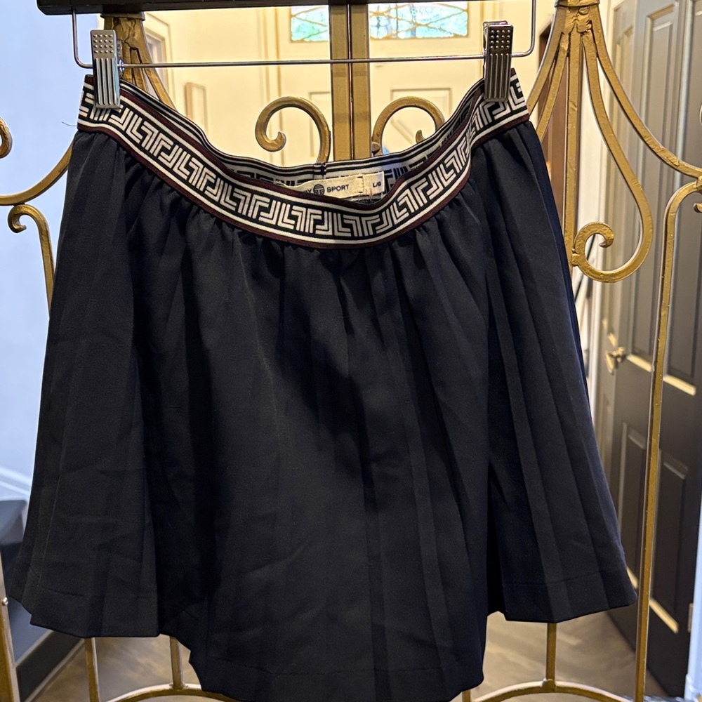Tory Sport Navy pleated Skirt with Patterned Elastic Waistband large tennis
